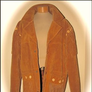 Vintage 80s 90s Leather Suede Native/Western Fringe Mens Medium Embroidered coat